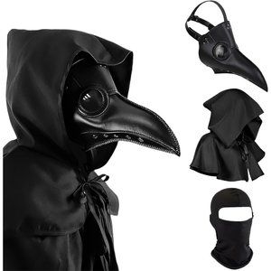 12 inches 3pc Set Black Halloween Plague Doctor Costume Steampunk Horror Scary